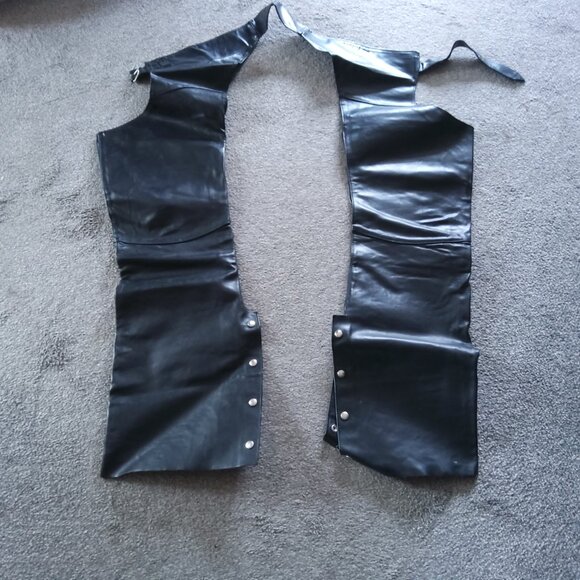 SEAR LEATHER SHOP BLACK LEATHER MOTORCYCLE CHAPS - Picture 1 of 4